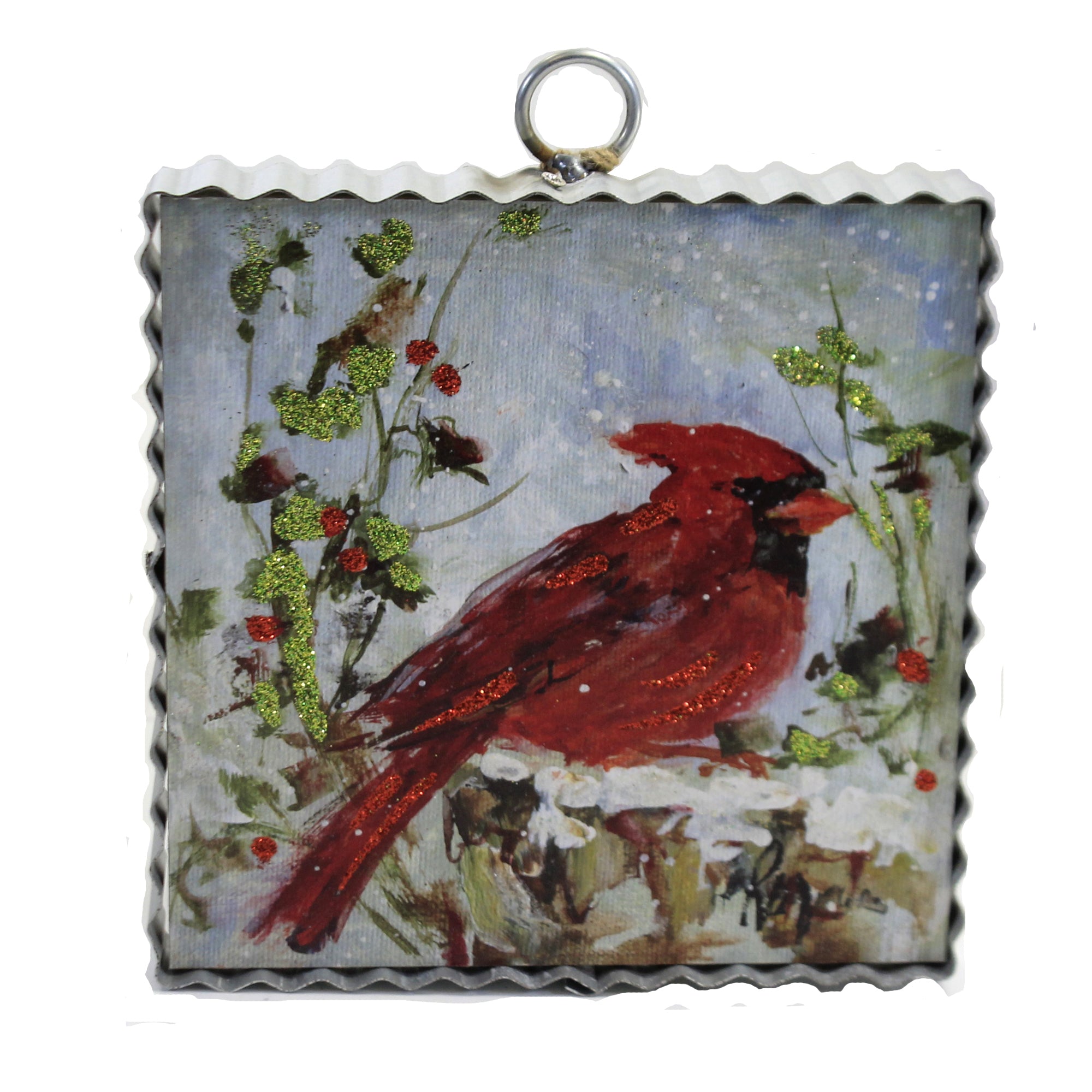 cardinal winter cardinal with berries roumd top art