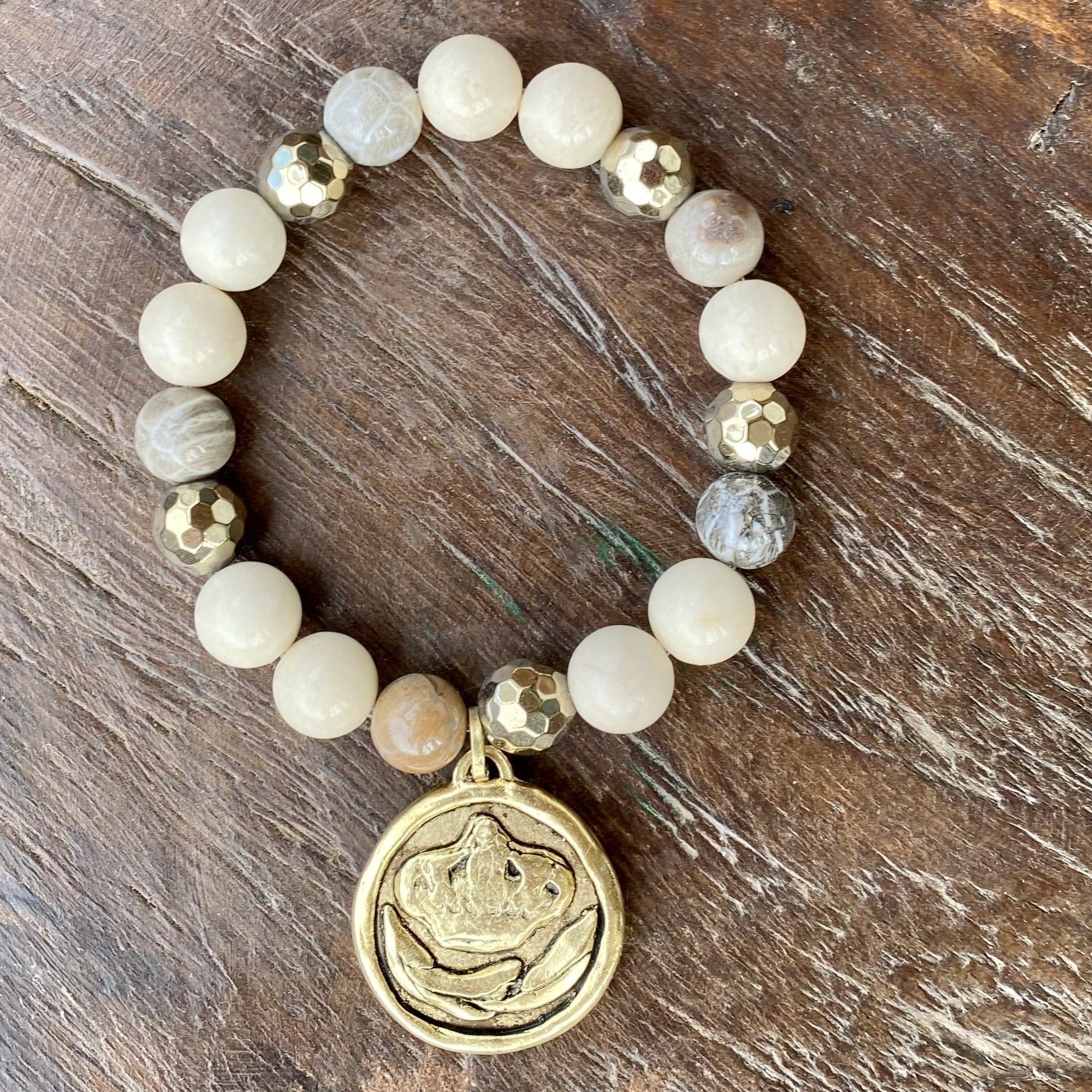 Beaded Bracelet with Hammered Gold Charm