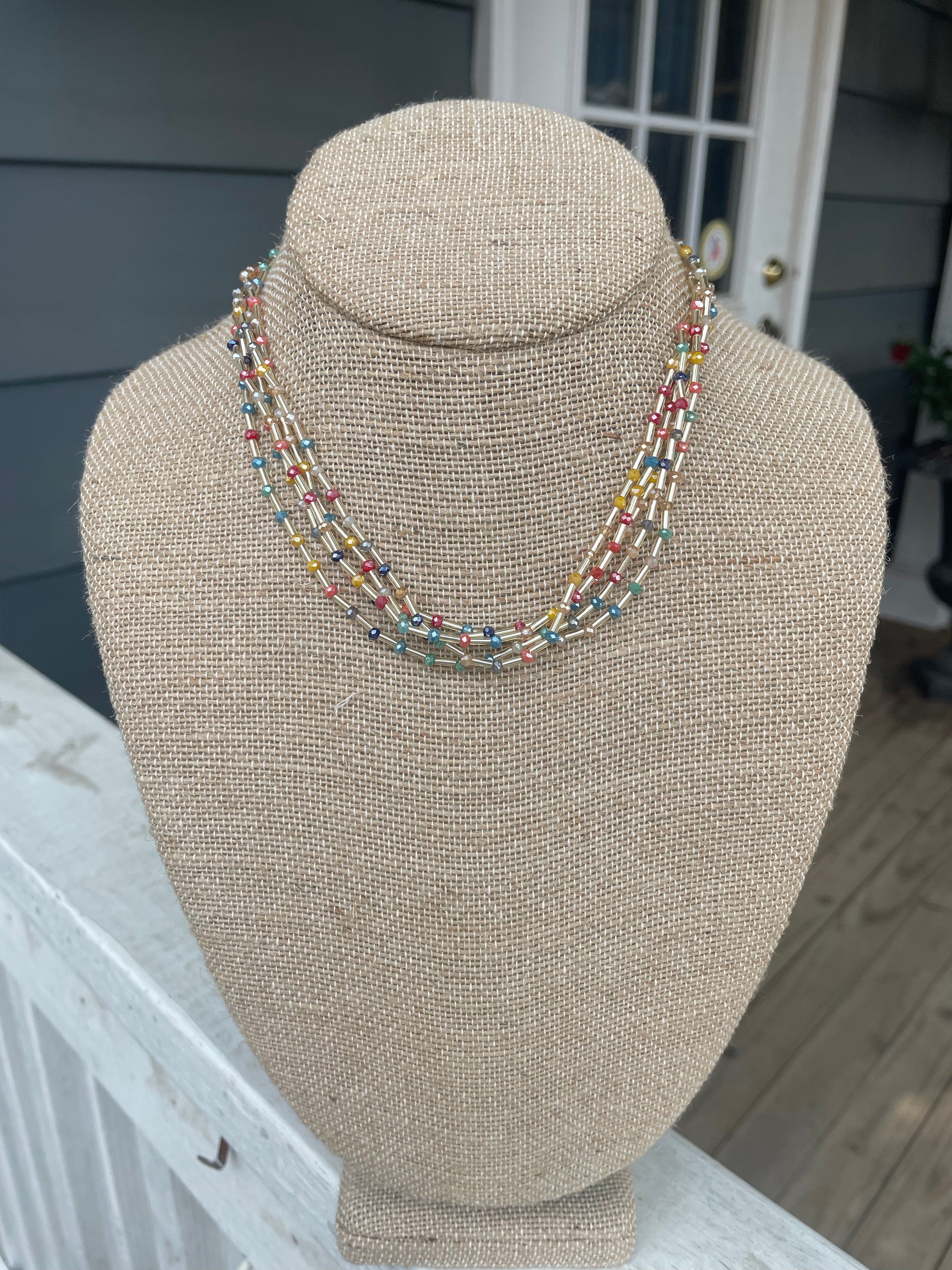 Multi Seed Bead and Gold Layered necklace