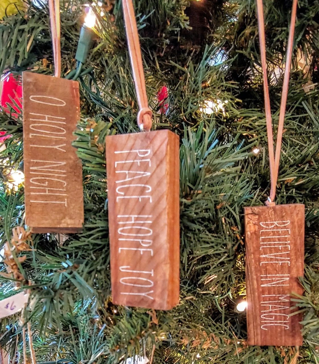 Rustic Wood Christmas Ornaments, 4” x 1.5”