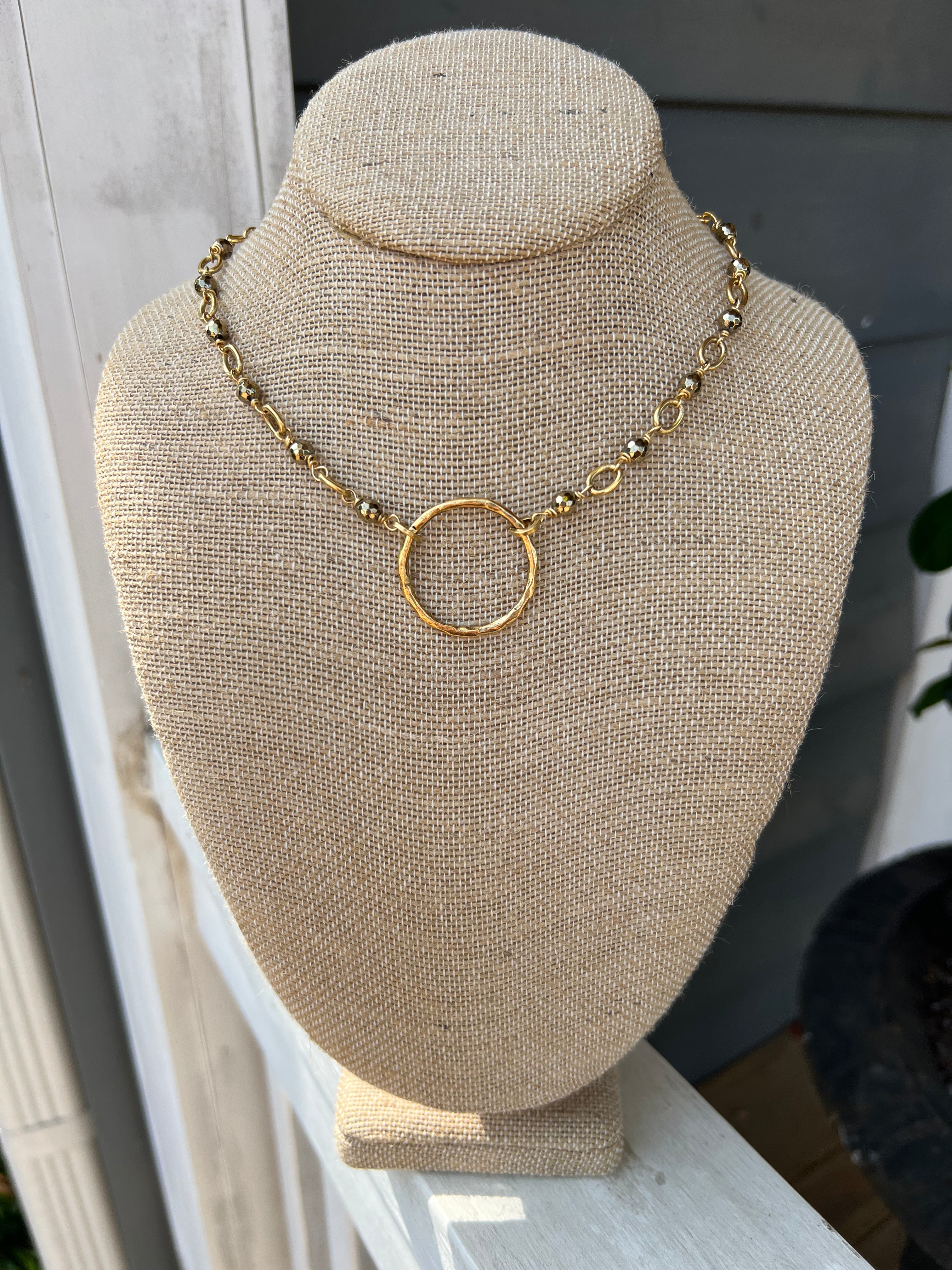 Beaded Necklace with Hammered Circle Pendant