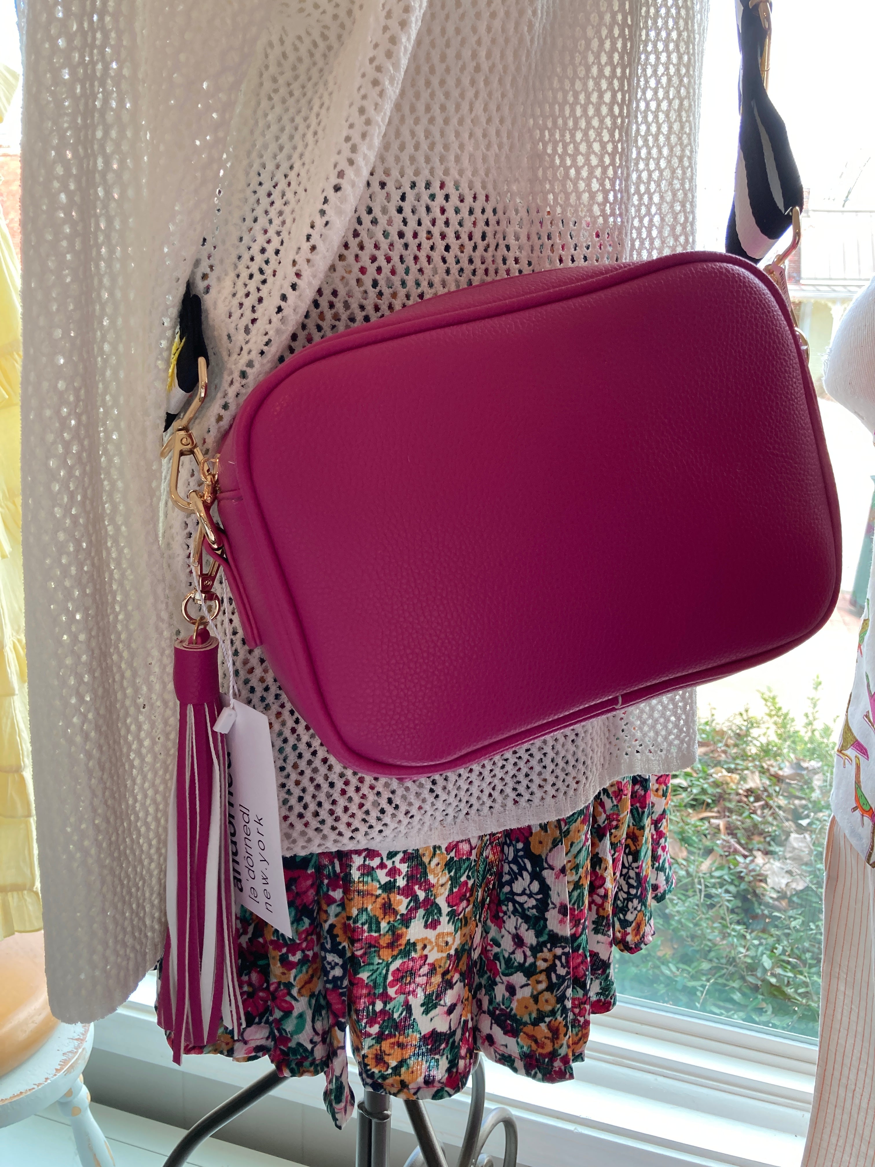 Ahdorned Crossbody Bag With Tassell - Hot Pink