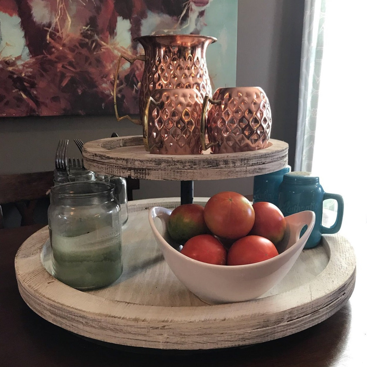 Wooden Two Tier Lazy Susan