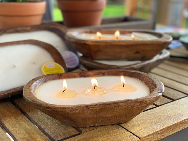 Candle Filled Small Wood Dough Bowl